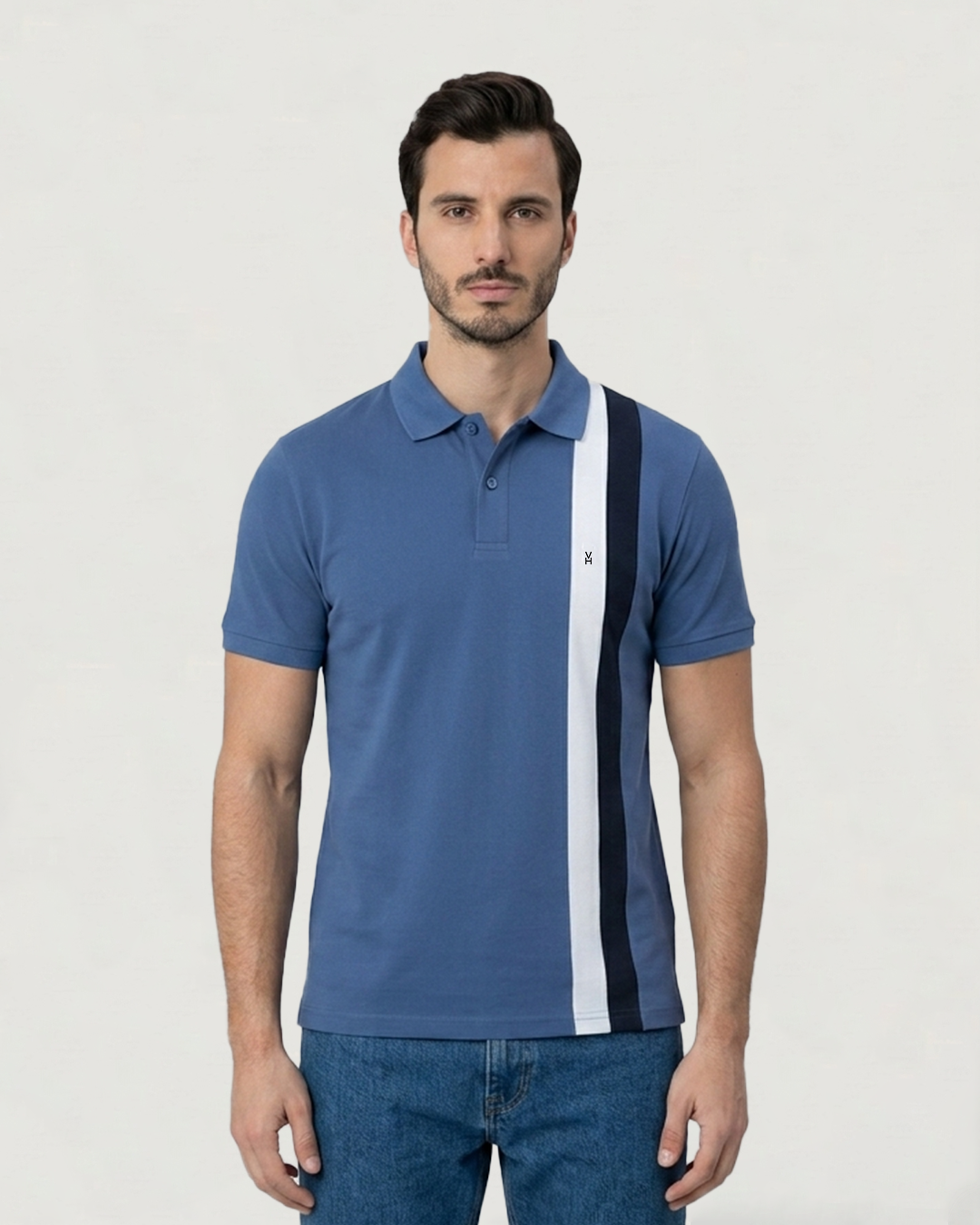 POLO PREMIUM MODA DETALLE LINEA VERTICAL DENIM