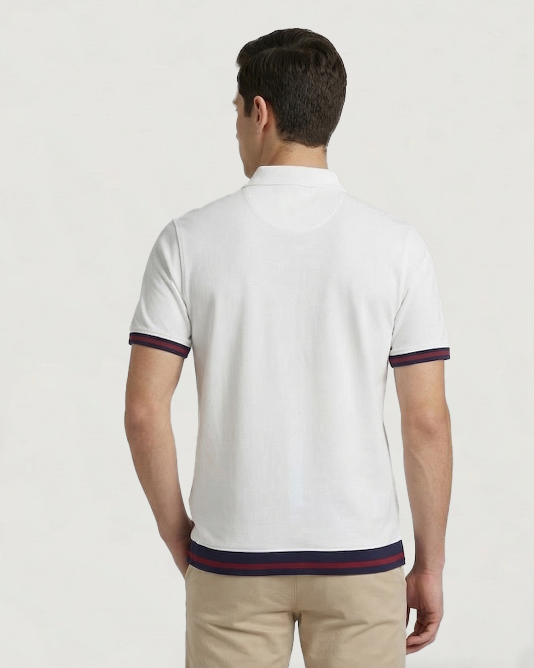 POLO PREMIUM MODA SOLIDA BLANCO CON DETALLE CUELLO Y MANGA LGE