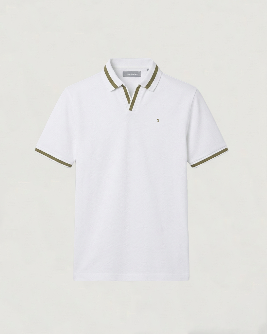 POLO PREMIUM MODA SOLIDA BLANCO CON DETALLE CUELLO Y MANGA LGE